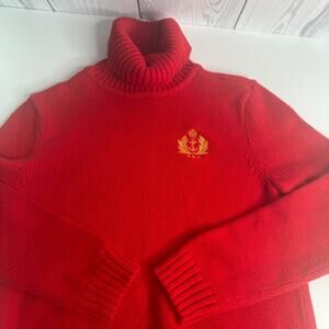 Vintage  Lauren Ralph Lauren Red Turtleneck Sweater Crest Logo Women’s Sm Cotton